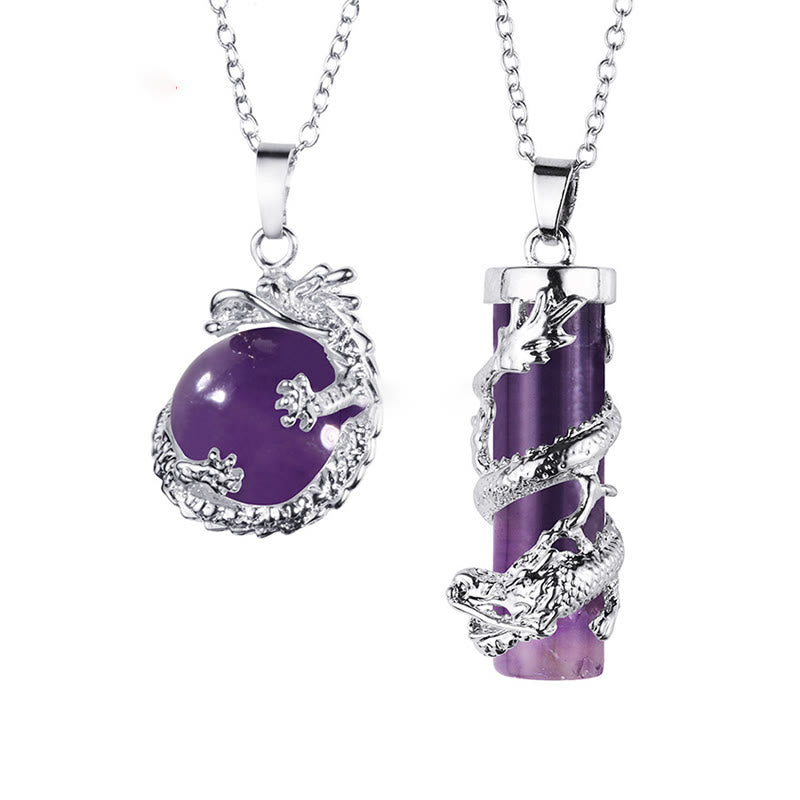 Nimara Ritual 2pc Dragon Wrapped Round Ball Gemstone Couple Necklace Pendant