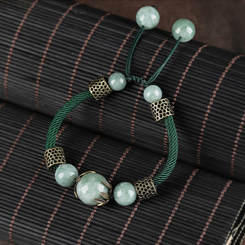 Nimara Ritual Handmade Green Rope Luck Jade Bead Prosperity Bracelet