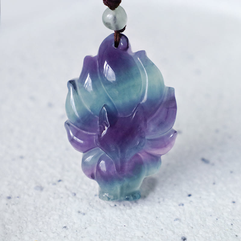 Nimara Ritual Natural Fluorite Gold Sheen Obsidian Fox Pendant Protection Necklace