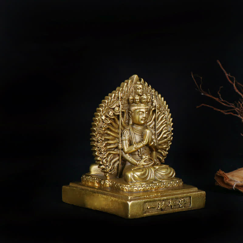 Nimara Ritual Chenrezig Thousand-handed Avalokitesvara Figurine Double-sided Kuan Yin Bodhisattva Protection Solid Copper Statue Decoration