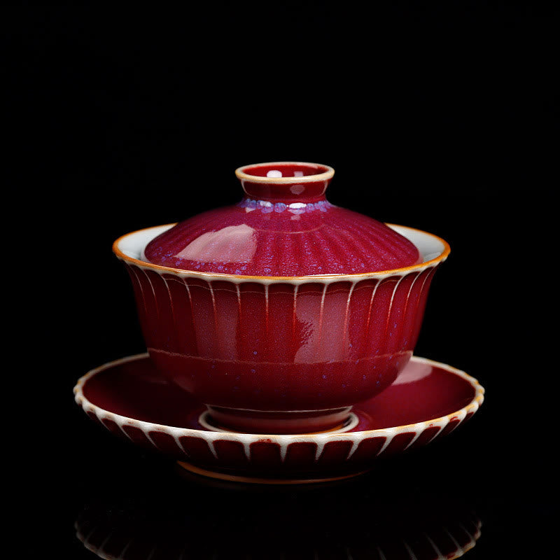 Nimara Ritual Retro Glaze Kiln Change Ceramic Gaiwan Sancai Teacup Kung Fu Tea Cup And Saucer With Lid