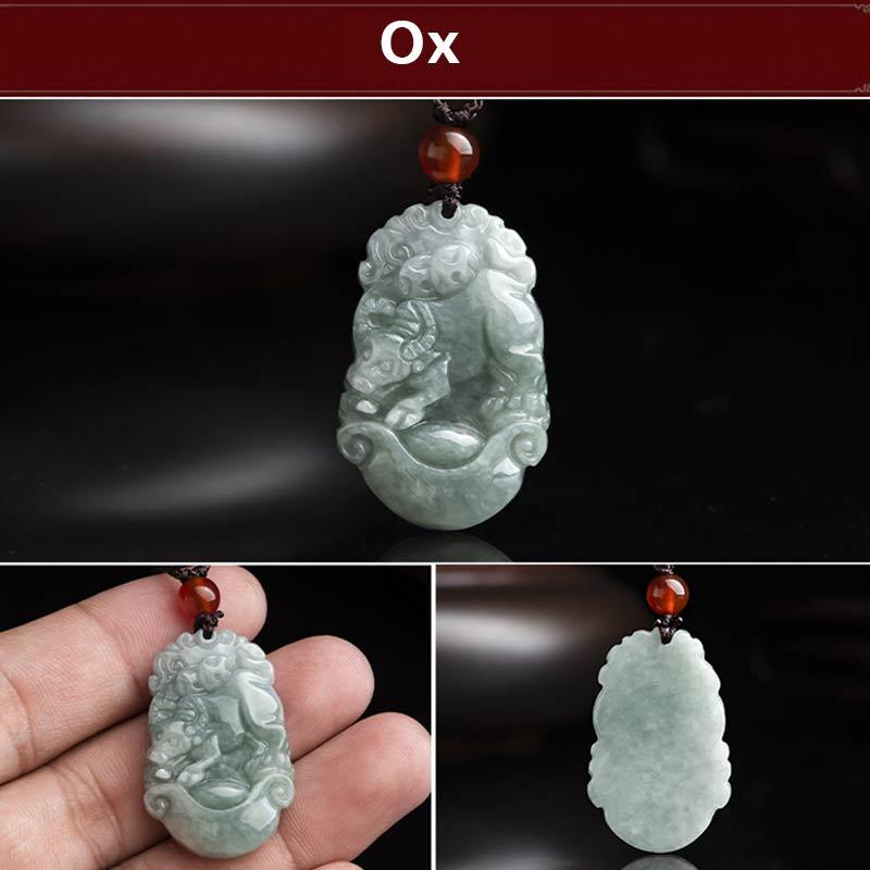 Nimara Ritual Natural Jade 12 Chinese Zodiac Sucess Pendant Necklace