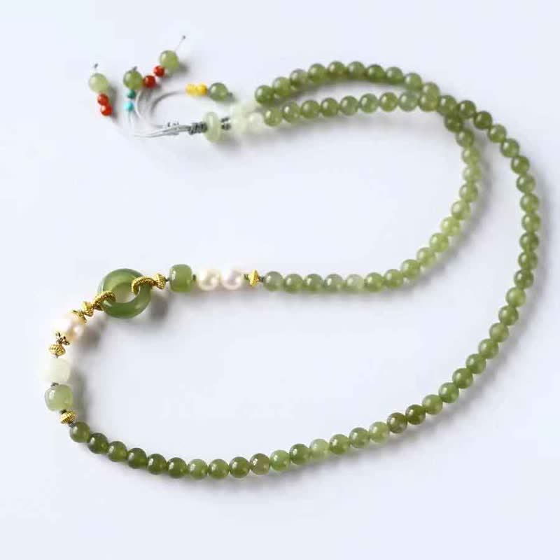 Nimara Ritual Hetian Jade Pearl Peace Buckle Luck Wealth String Bracelet