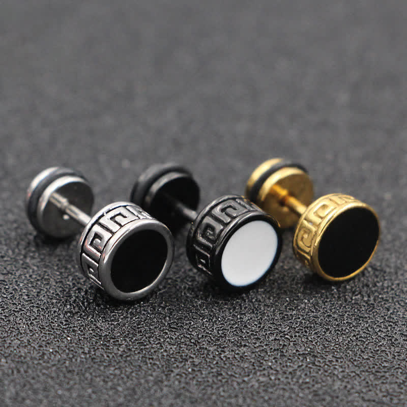 Nimara Ritual Cool Men Titanium Steel Balance Round Stud Earrings