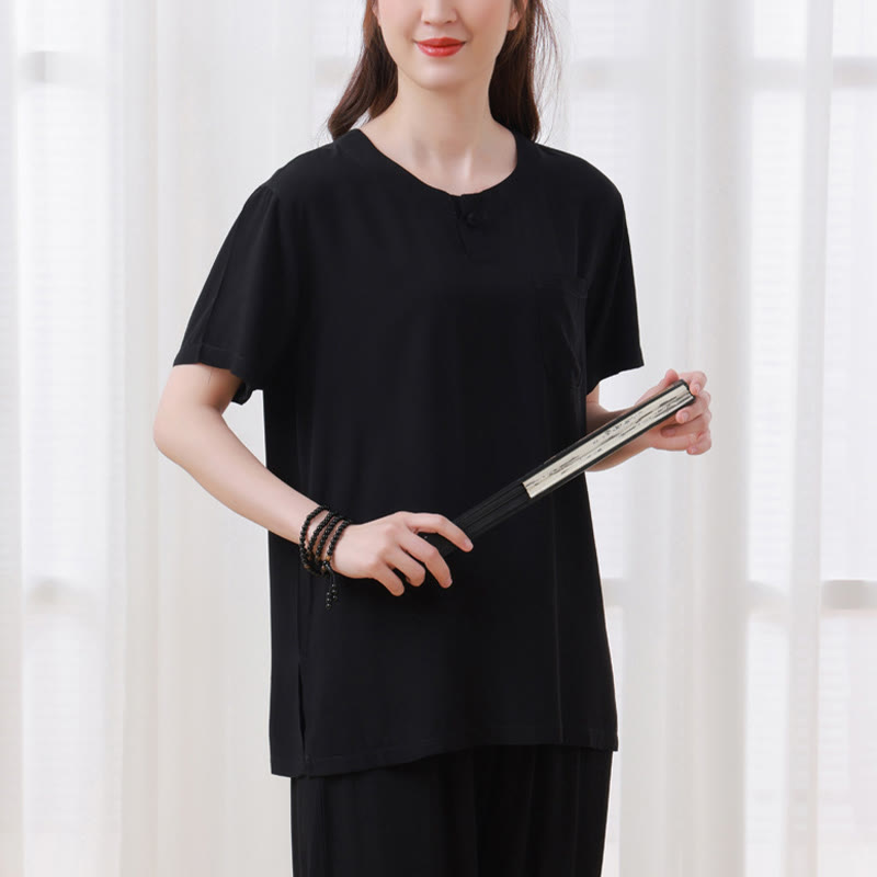 Nimara Ritual 2Pcs Half Sleeve T-Shirt Pants Meditation Zen Tai Chi Cotton Linen Clothing Unisex Set