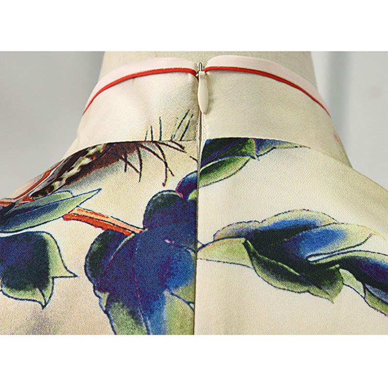 Nimara Ritual Peony Flower Print Cheongsam Dress Women's Qipao