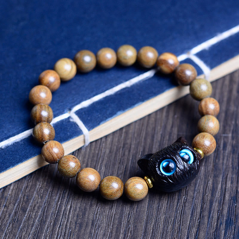 Nimara Ritual Ebony Wood Green Sandalwood Red Sandalwood Lovely Cat Balance Bracelet