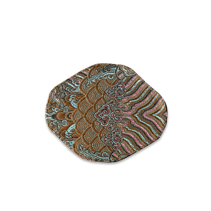Nimara Ritual Vintage Sea Wave Bamboo Plum Blossom Embroidered Cup Mat Pad Tea Cup Coaster Kung Fu Tea Mat