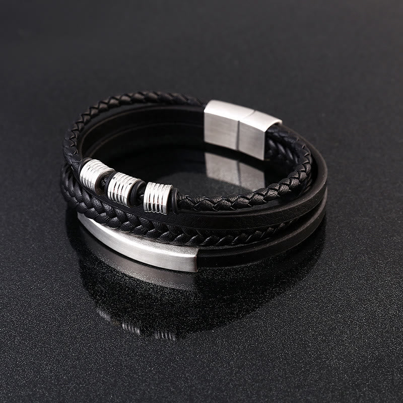 Nimara Ritual Leather Multi-Layer Titanium Steel Balance Braided Magnetic Buckle Bracelet