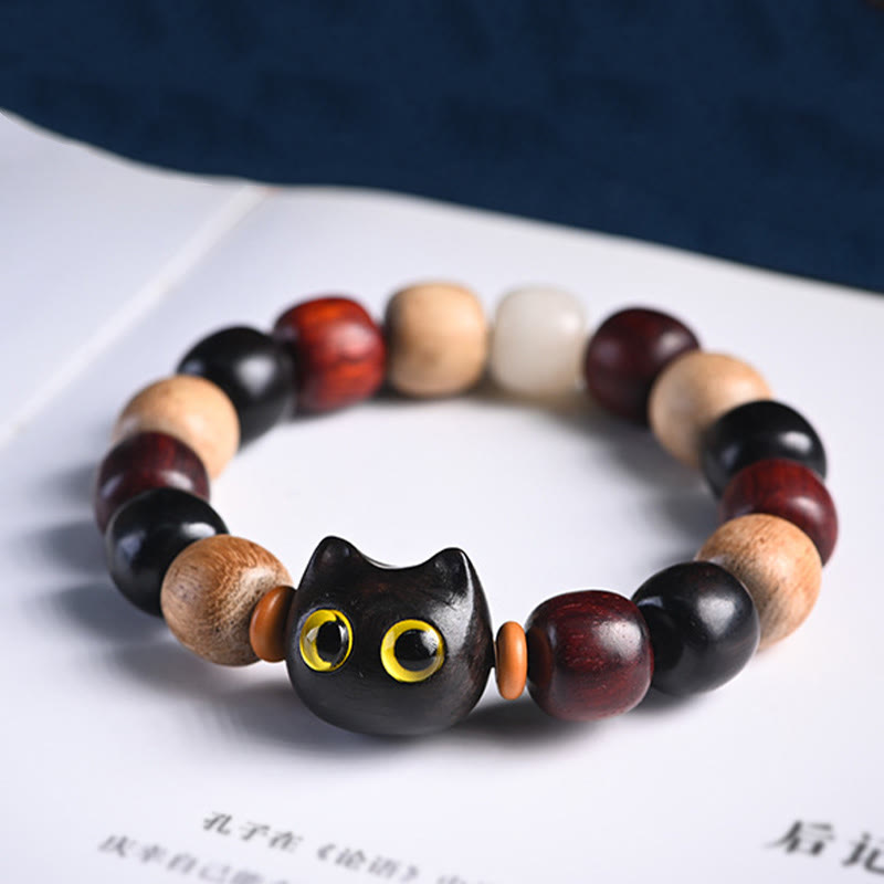 Release Mood Red Sandalwood Ebony Wood Cute Cat Calm Bracelet