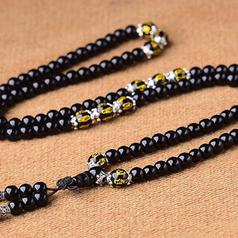 Nimara Ritual Black Obsidian Six True Words Protection Mala Bracelet
