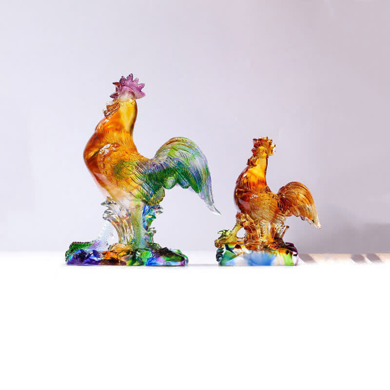 Nimara Ritual Handmade Liuli Crystal Rooster Art Piece Home Decoration
