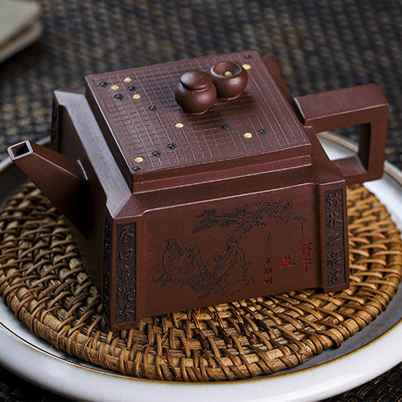 Nimara Ritual Yixing All Handmade Gomoku Playing Chess Purple Clay Kung Fu Square Teapot 280ml
