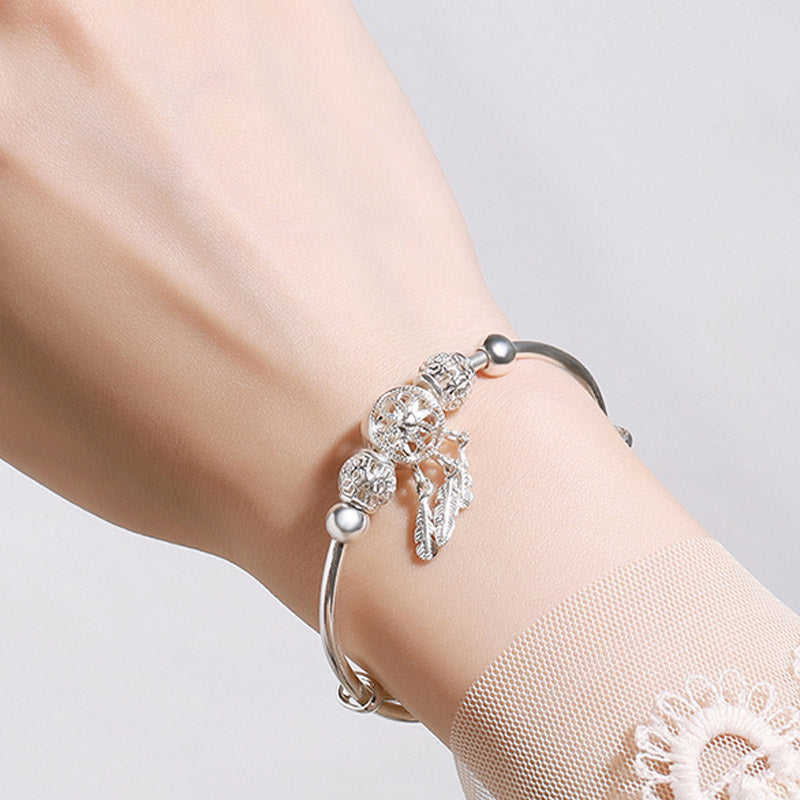 Nimara Ritual Tibetan White Copper Blessing Dream Catcher Charm Bracelet
