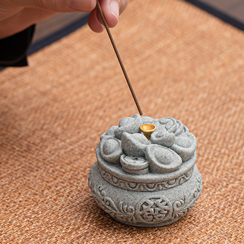 Nimara Ritual Chinese Character Fu Ingots Healing Incense Burner Desk Decoration