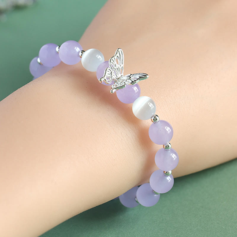 Nimara Ritual Blue Chalcedony Pink Crystal Purple Chalcedony Butterfly Energy Bracelet