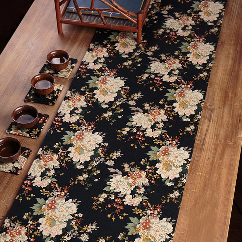 Nimara Ritual Vintage Peony Flower Blossom Bamboo Cup Mat Pad Tea Cup Coaster Kung Fu Tea Mat