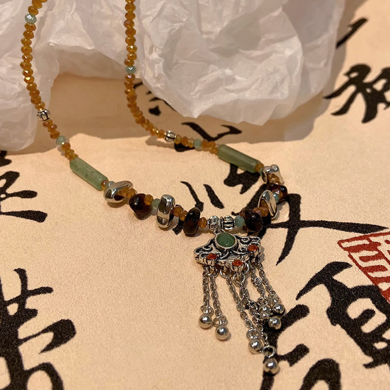 Nimara Ritual Tibetan Crystal Stone Copper Luck Tassel Necklace Pendant