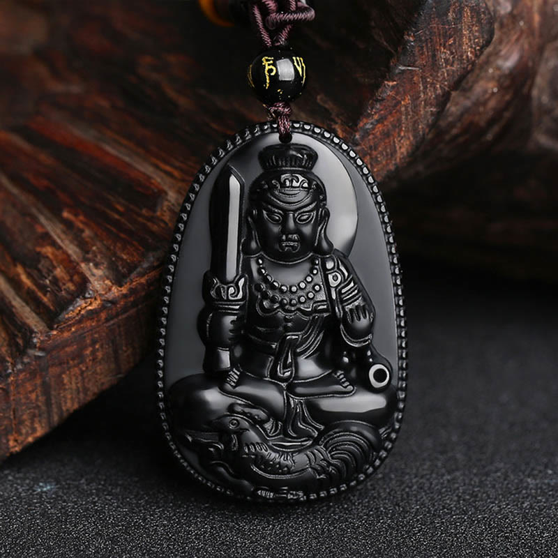 Nimara Ritual Chinese Zodiac Natal Buddha Natural Black Obsidian Purification Necklace Pendant