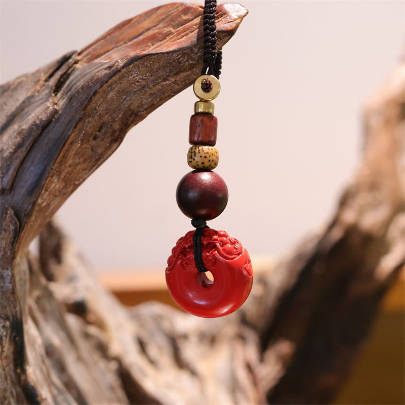 Nimara Ritual Natural Cinnabar PiXiu Peace Buckle Blessing Car Key Chain
