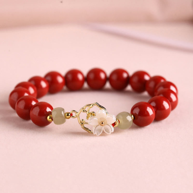 Nimara Ritual Natural Cinnabar Jade Beaded Tridacna Stone Flower Blessing Bracelet
