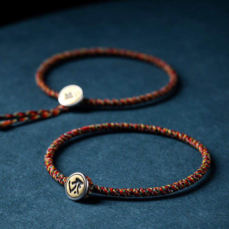 Nimara Ritual Handmade 925 Sterling Silver Chinese Zodiac Natal Buddha Protection Colorful Rope Bracelet