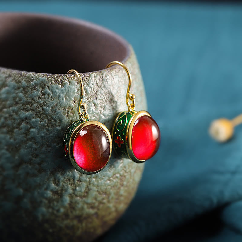 Nimara Ritual Round Red Corundum Confidence Hook Drop Dangle Earrings
