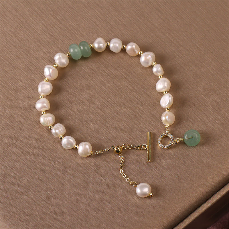 Nimara Ritual Pearl Green Strawberry Quartz Bead Healing Chain Bracelet