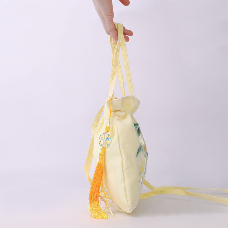 Nimara Ritual Lotus Peony Epiphyllum Phoenix Suzhou Embroidery Cotton Linen Tote Crossbody Bag Shoulder Bag Handbag
