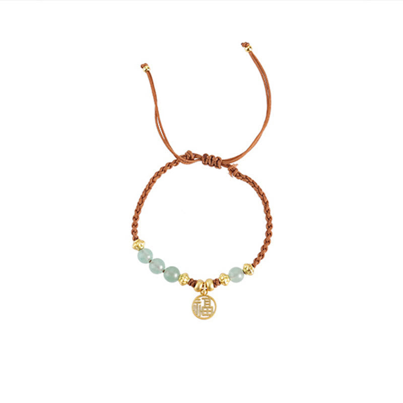 Nimara Ritual Jade Beads Fu Character Blessing Rope Bracelet