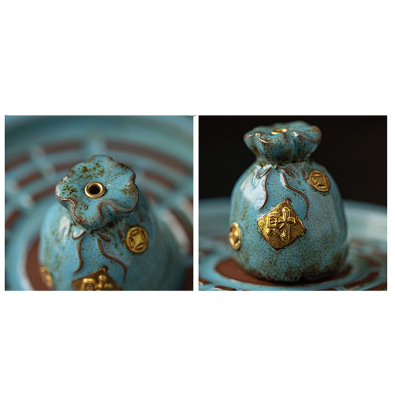 Nimara Ritual Small Treasure Bowl Lucky Bag Bagua Tray Healing Ceramic Stick Incense Burner Decoration