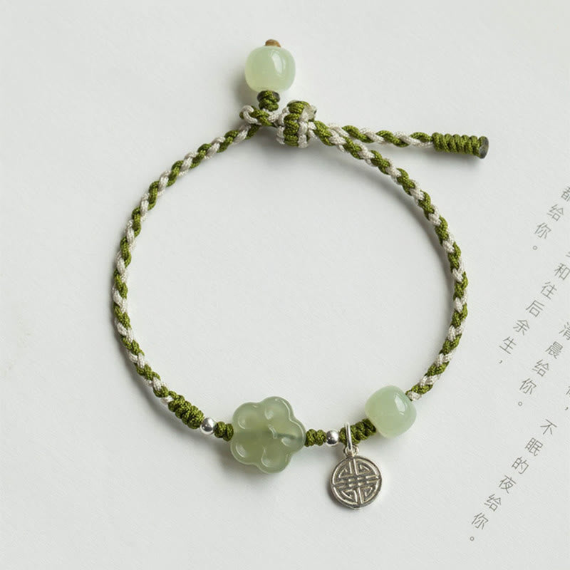 Nimara Ritual Handmade Plum Blossom Flower Jade Luck Prosperity Braided Bracelet