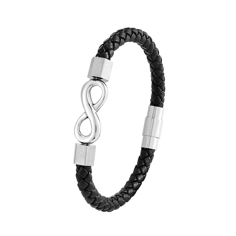 Nimara Ritual Endless Knot Titanium Steel Infinity Leather Weave Balance Bracelet