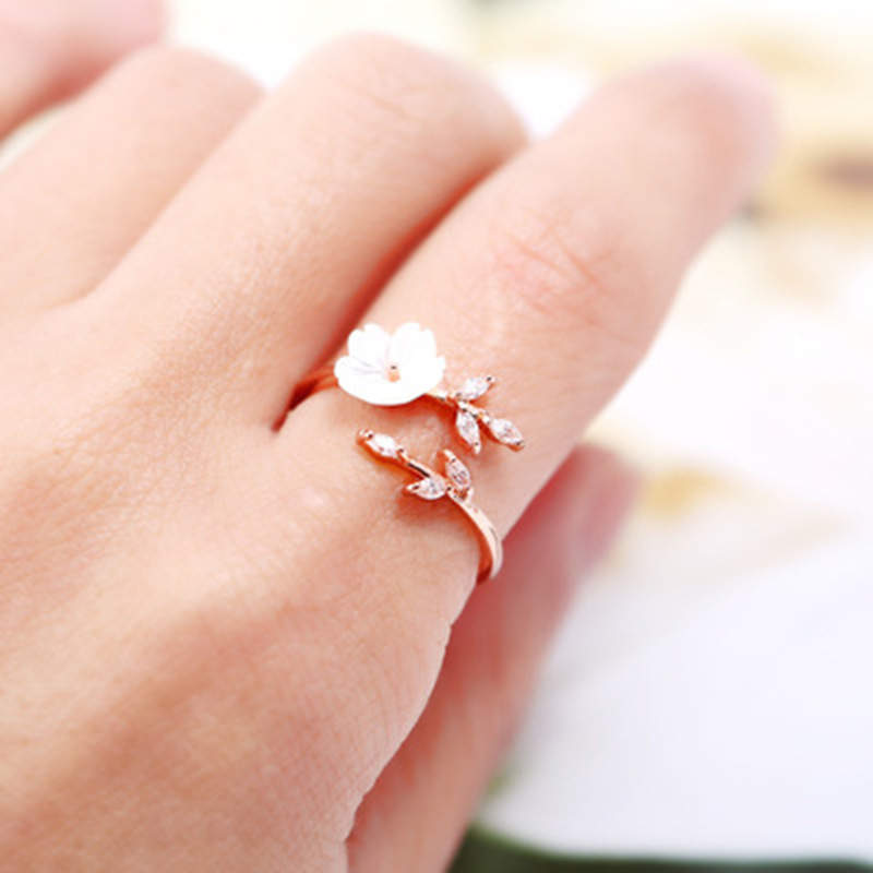 Nimara Ritual Plum Blossom Leaf Pattern Copper Luck Ring