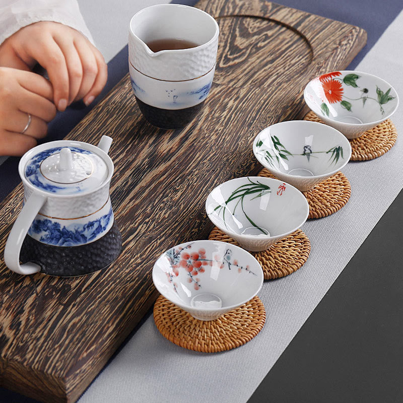 Nimara Ritual Vintage Plum Orchid Bamboo Chrysanthemum Lotus Koi Fish Ceramic Teacup Kung Fu Tea Cups