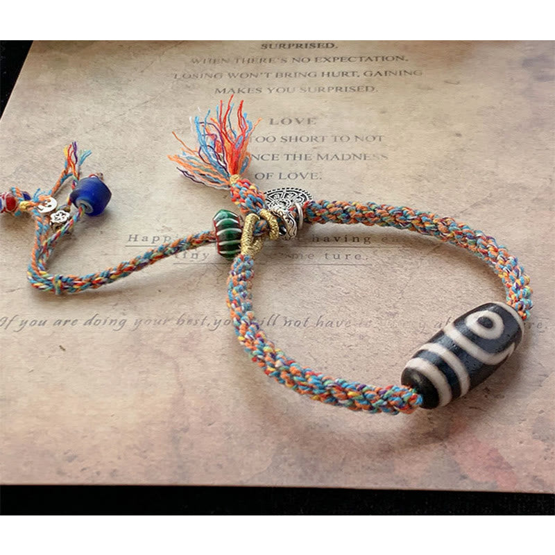Nimara Ritual Tibetan 925 Sterling Silver Om Mani Padme Hum Handmade Dzi Bead Protection Braid Bracelet