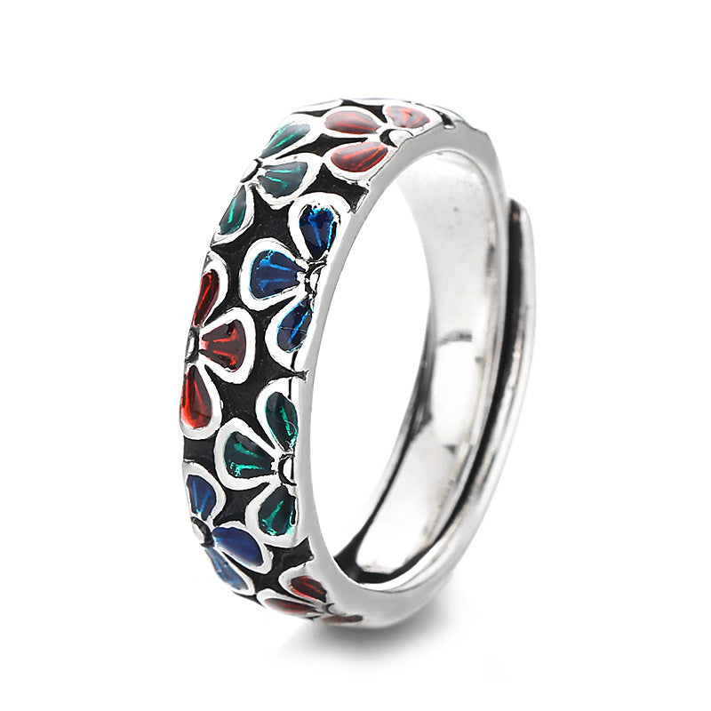 Nimara Ritual Colorful Plum Blossoms Design Healing Copper Adjustable Ring