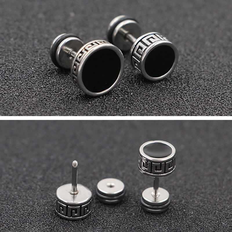 Nimara Ritual Cool Men Titanium Steel Balance Round Stud Earrings