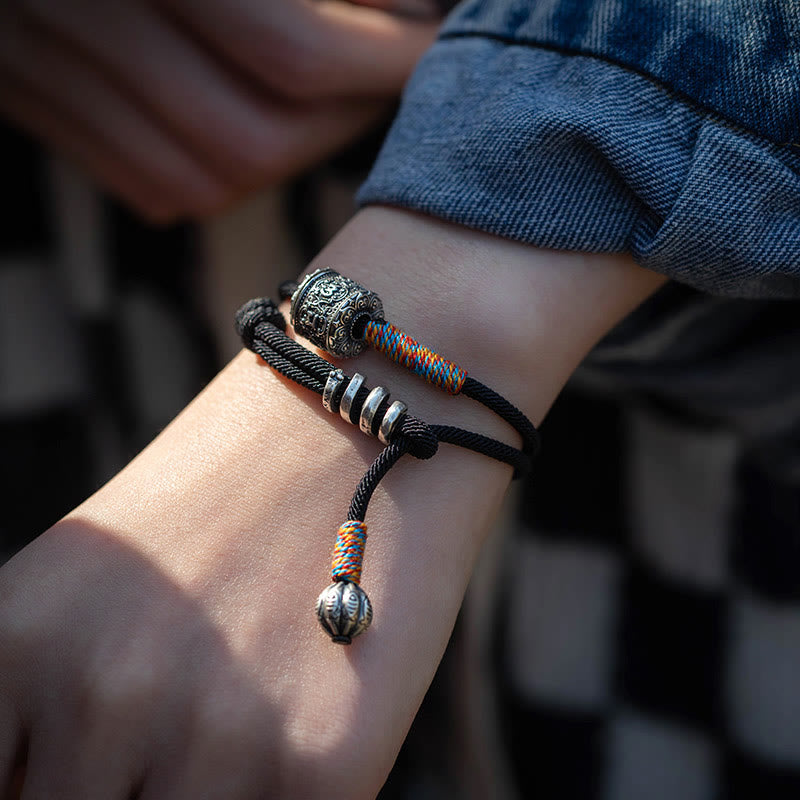 Nimara Ritual Tibetan Om Mani Padme Hum Carved Amulet Double Wrap Bracelet