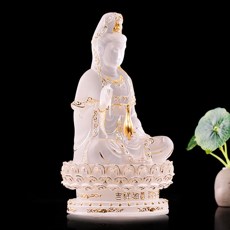 Nimara Ritual Kwan Yin Avalokitesvara Handmade Figurine Liuli Crystal Art Piece Wealth Statue Home Offering Decoration