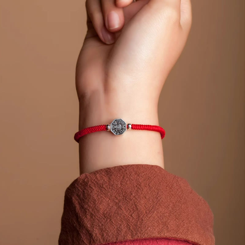 Nimara Ritual 925 Sterling Silver Yin Yang Bagua Symbol Cinnabar String Concentration Bracelet