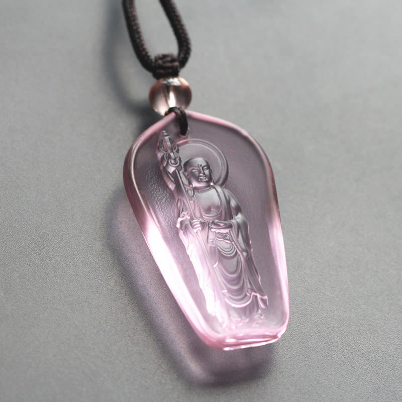 Nimara Ritual Ksitigarbha Buddha Liuli Crystal Serenity Amulet Necklace Pendant