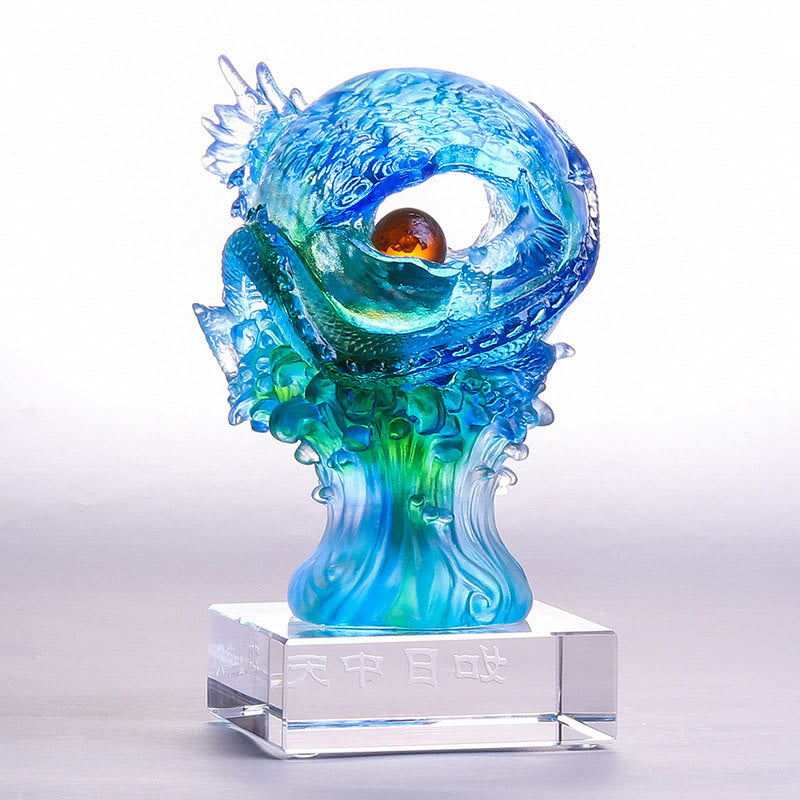 Nimara Ritual Handmade Azure Dragon Liuli Crystal Art Piece Success Protection Home Office Decoration