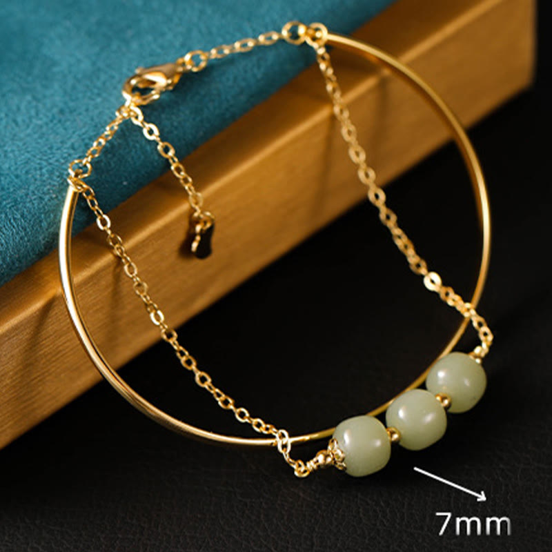 Nimara Ritual Copper Plated Gold Hetian Jade Bead Luck Double Layer Bracelet Bangle