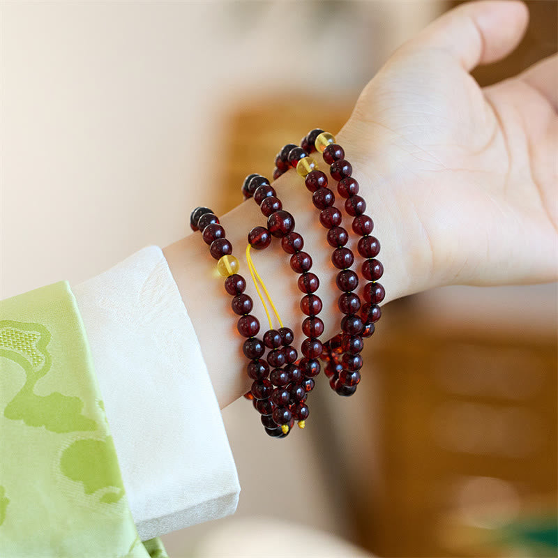 Nimara Ritual Natural 108 Mala Beads Amber Clear Anxiety Bracelet