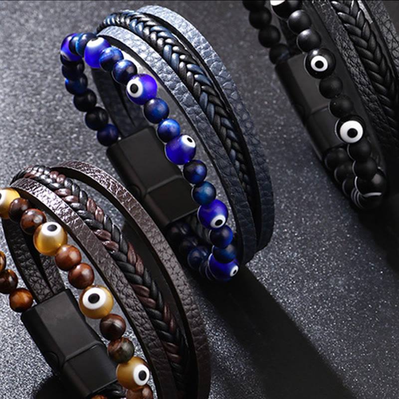Nimara Ritual Evil Eye Tiger Eye Protection Beaded Multilayered Braided Bracelet