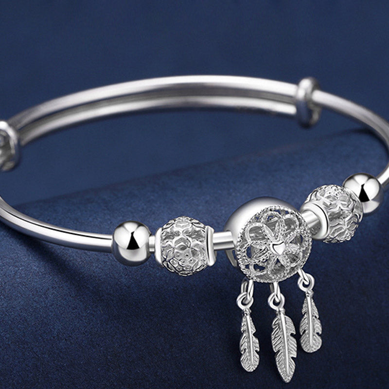 Nimara Ritual Tibetan White Copper Blessing Dream Catcher Charm Bracelet