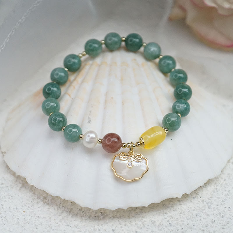 Nimara Ritual Jade Sea shell Ruyi Lock Luck Bracelet