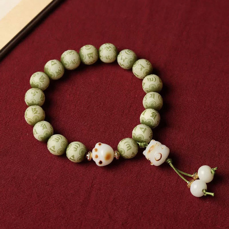 Nimara Ritual Green Bodhi Seed Cat Paw Om Mani Padme Hum Engraved Wisdom Bracelet