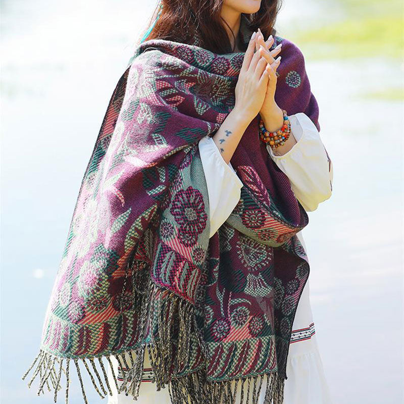 Nimara Ritual Tibetan Flower Floral Leaves Pattern Design Shawl Cozy Travel Scarf Wrap